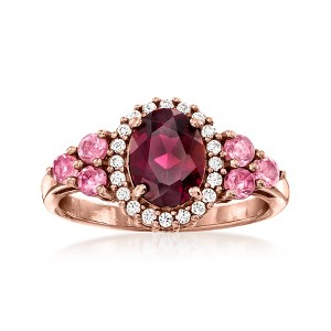 Ross-Simons 1.30 Carat Rhodolite Garnet and .10 ct. t.w. Pink Tourmaline Ring With .20 ct. t.w. White Zircon in 18kt Rose Gold Over Sterling - 1 of 4
