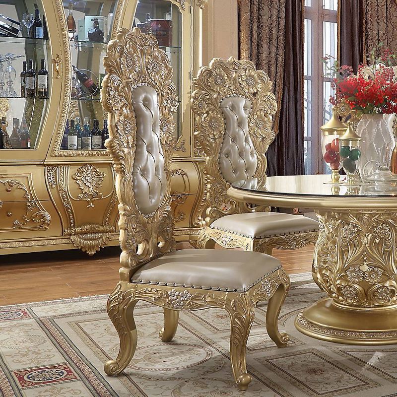 26&#34; Cabriole Dining Chairs Light Gold Synthetic Leather &#38; Gold Finish - Acme Furniture, 1 of 12