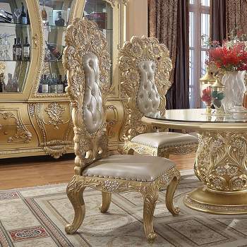 26" Cabriole Dining Chairs Light Gold Synthetic Leather & Gold Finish - Acme Furniture