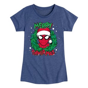 Girls' - Marvel - Merry Thwipmas Fitted Short Sleeve Graphic T-Shirt - 1 of 4
