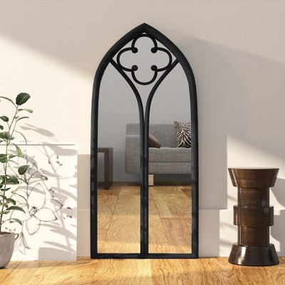 Aghana Digitals Gothic Arch Wall Mirror, 39.4x17.7in Antique Black Iron & Glass, Indoor Decor for