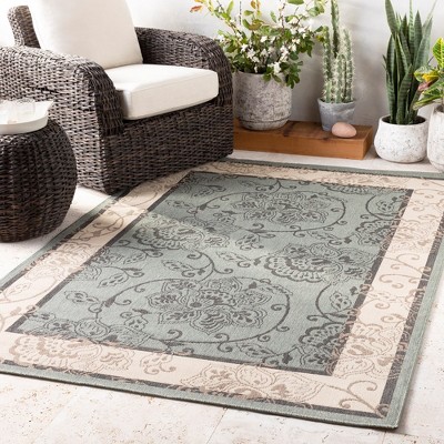 Joel Green and Beige Synthetic Fur Rectangular Area Rug
