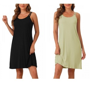 INSPIRE CHIC Women's 2 Pcs Sleeveless A-Line Sleepdress Dual-Strap Knee-Length Cami Nightgowns - 1 of 4