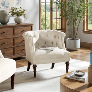 ORRD Tufted Accent Chair Sand Beige, Handcrafted Barrel Chair with High-Density Foam & Hardwood Frame for Living Room, Bedroom，Beige - 1 of 4
