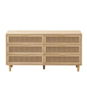 VYNXARIA 59.06" Rattan Storage Cabinet with 6 Drawers and White Slides for Bedroom and Living Room - 1 of 4