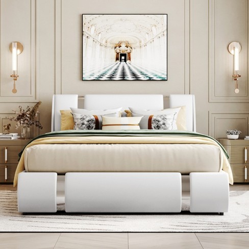 Queen Size Upholstered Faux Leather Platform bed with a Hydraulic Storage  System, White-ModernLuxe