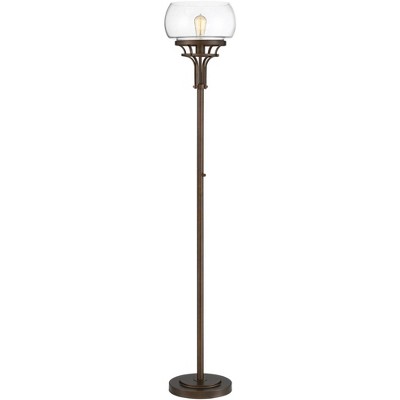 Franklin Iron Works Industrial Torchiere Floor Lamp Oil Rubbed Bronze Clear Glass for Living Room Bedroom Office Uplight