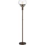 Franklin Iron Works Industrial Torchiere Floor Lamp 72.5" Tall Oil Rubbed Bronze Clear Glass for Living Room Bedroom Office Uplight