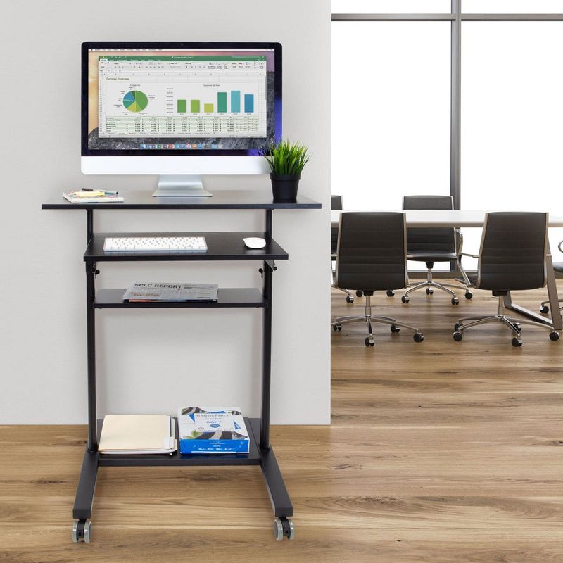 Mount-It! Mobile Standing Desk w/ Retractable Keyboard Platform | Height Adjustable Stand Up Computer Workstation | Locking Wheels | 99 Lbs. Capacity, 4 of 12