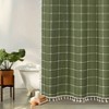 Green Boho Farmhouse Shower Curtain with Tassels, Rustic Cottagecore Aesthetic, Thick Waffle Textured Fabric, 72x72 Inches - 2 of 4