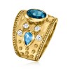 Ross-Simons 3.70 ct. t.w. London Blue, Swiss Blue and White Topaz Ring in 18kt Gold Over Sterling - 3 of 4