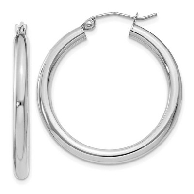Black Bow Jewelry 3mm x 30mm 14k White Gold Classic Round Hoop Earrings
