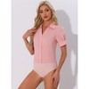 INSPIRE CHIC Women's Office Button Down One-Piece Short Sleeve Bodysuit Work Shirt - 3 of 4
