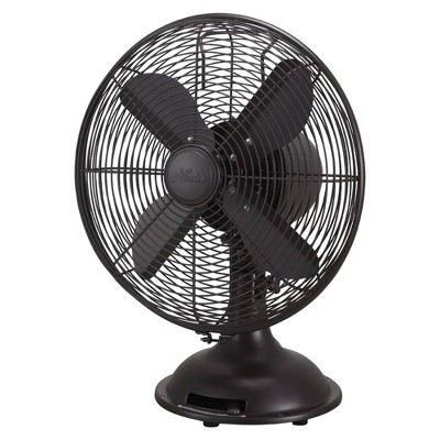 Hunter 90406 12 Inch All Metal Retro Oscillating Table Fan with 3 Powerful Speeds, Manual Tilt Adjustment and Carrying Handle, Oil-Rubbed Bronze