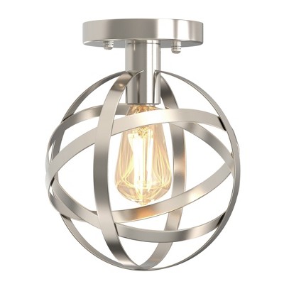 YANSUN 7.87 in. Brushed Nickel Globe Ceiling Light Fixture, Vintage Semi-Flush Mount Ceiling Light for Hallway Stairway Porch