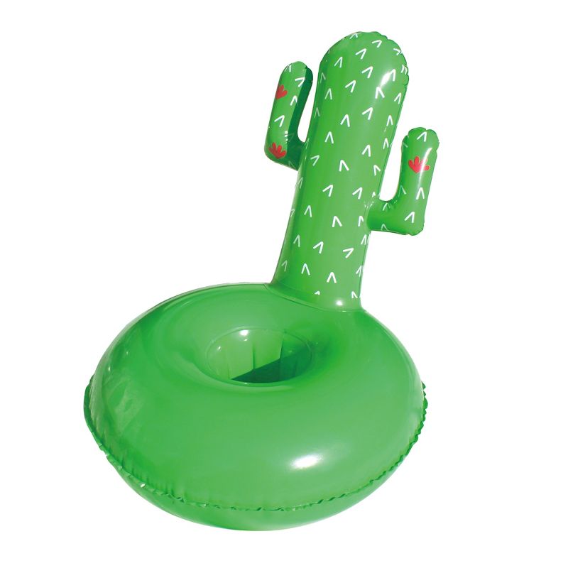 Northlight 8" Inflatable Cactus Swimming Pool Floating Drink Holder, 1 of 2