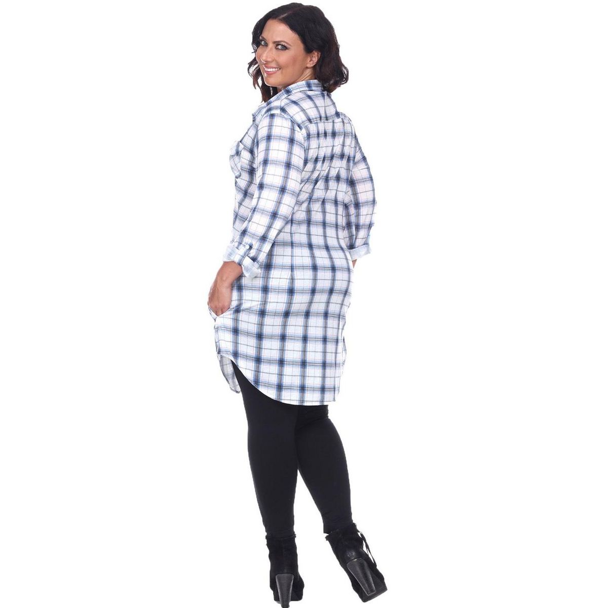 Women's Plus Size Piper Stretchy Plaid Tunic with Pockets - White Mark - thumbnail 3