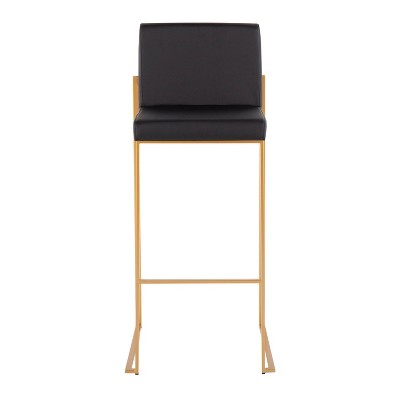 Fuji High Back Gold Steel and Black Faux Leather Bar Stools