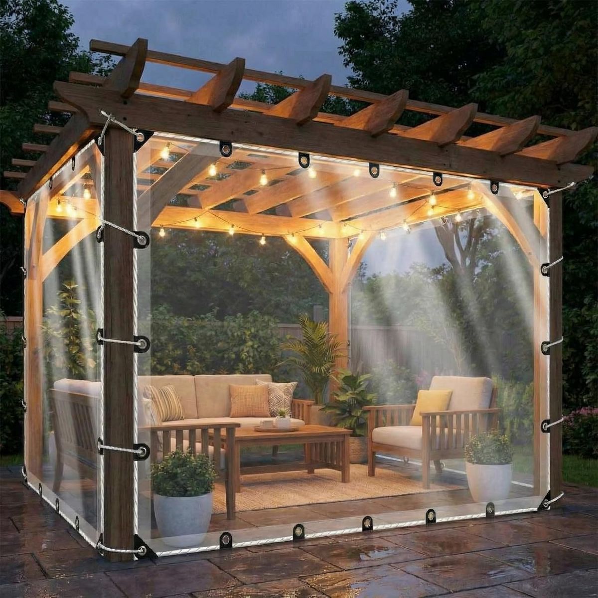 Clear Heavy Duty Waterproof Vinyl Tarp – Transparent Weatherproof Tarpaulin, Reinforced Grommets, High Light Conduction, Durable Cover - thumbnail 2