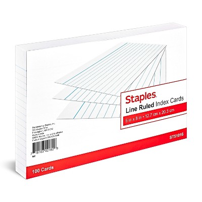 Staples Lined Index Cards 5" x 8" White 100 Cards/Pack (ST51016-CC)