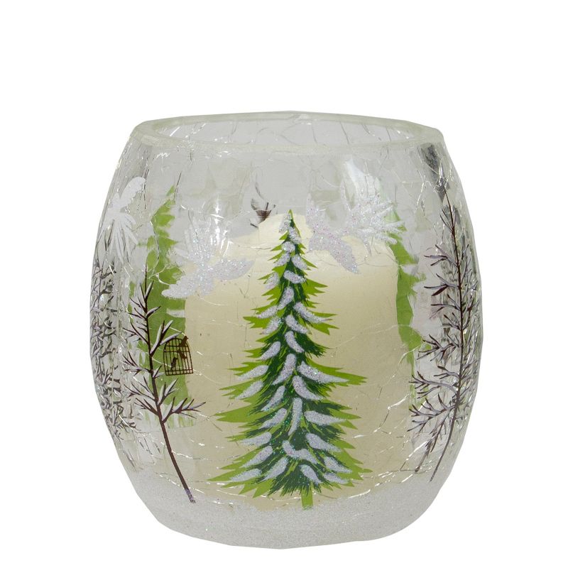 Northlight 3" Hand Painted Christmas Pine Trees Flameless Glass Christmas Candle Holder, 5 of 6