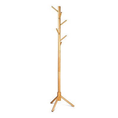 OSTO Multi-Purpose Wooden Freestanding Coat Rack with 6 Hooks and 3 Adjustable Sizes; No Tools Required