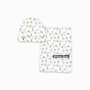 Bellabu Bear Baby Milk & Cookies Original Bamboo Swaddle & Beanie Set - 1 of 3