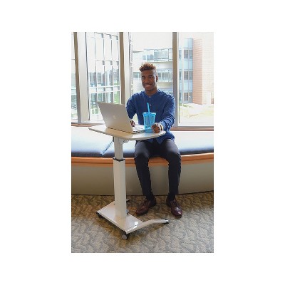 White Adjustable Height Mobile Standing Desk with Pneumatic Foot Pedal