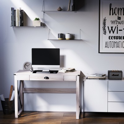 Black Wood X-Frame Computer Desk with Drawer