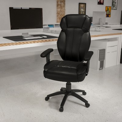 Black High Back Leather Executive Swivel Office Chair with Adjustable Arms