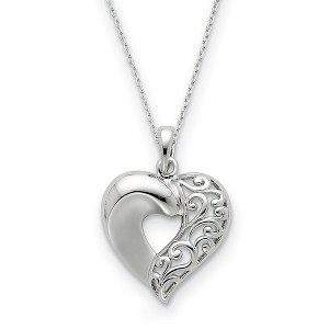 Black Bow Jewelry Rhodium Plated Sterling Silver Close To My Heart Necklace, 18 Inch - 1 of 4