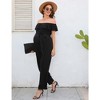 Whizmax Casual Off Shoulder Maternity Jumpsuits Short Ruffle Sleeves Belted Wide Leg Jumpsuits Romper black_XL - 4 of 4