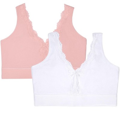 Fruit of the Loom Women's Wirefree Cotton Bralette 2-Pack Sand/White 42DD