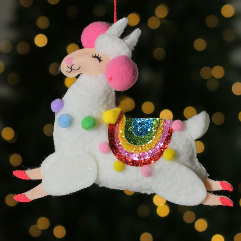 Northlight 7.5" White Plush Llama with Rainbow Saddle Christmas Ornament, 2 of 3
