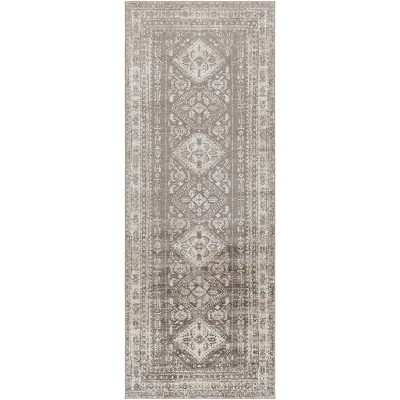 Livabliss 2'7"x7'3" Lavadora Traditional Machine Washable Rug Dark Brown: Flatweave Runner, Pet Friendly