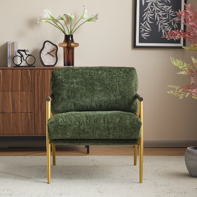ACEPANO 27.56 Inch Metal & Wooden Accent Armchair With Plush Cushion-Green