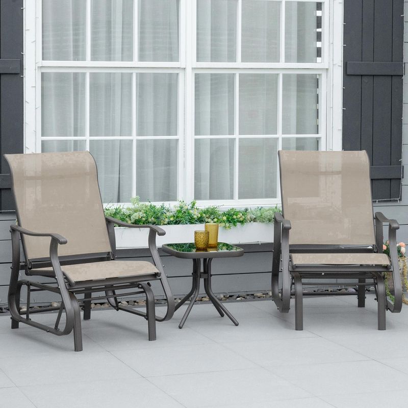 Outsunny 3-Piece Outdoor Gliders Set Bistro Set with Steel Frame, Tempered Glass Top Table for Patio, Garden, Backyard, Lawn, 2 of 7