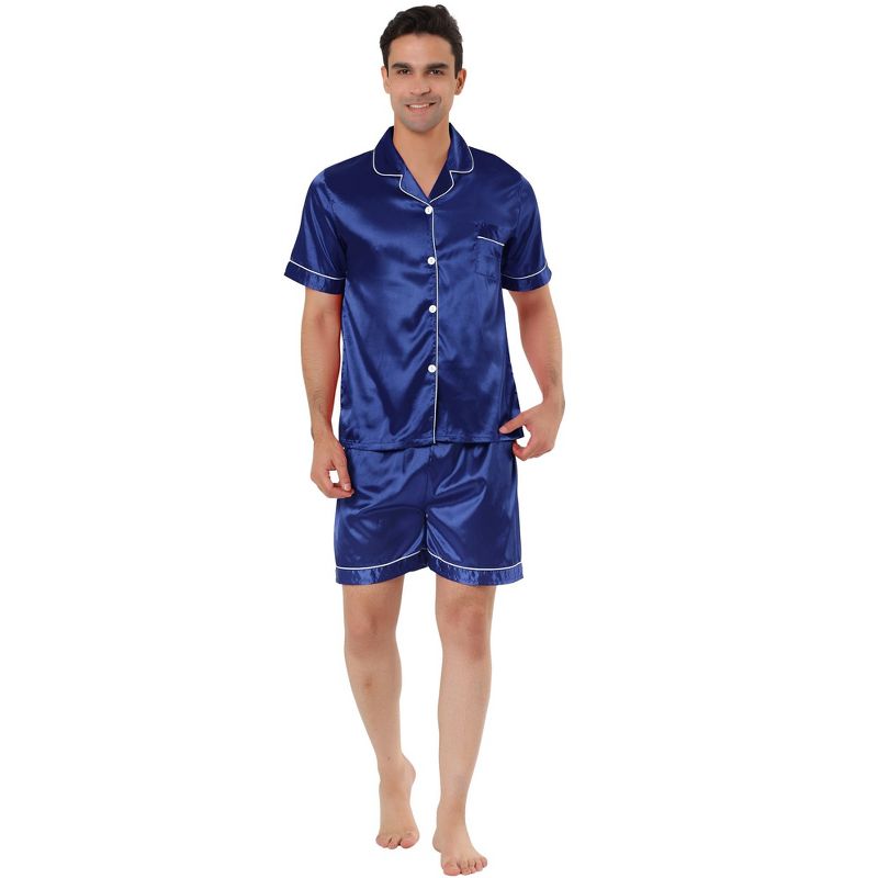 Lars Amadeus Men's Short Sleeve Top and Pants Summer Satin Pajama Sets, 1 of 6