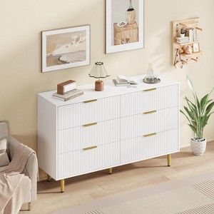 56" Wide Fluted Dresser for Bedroom with 6 Drawers,Wooden Chest of Drawers with Metal Handle & Feet - 1 of 4