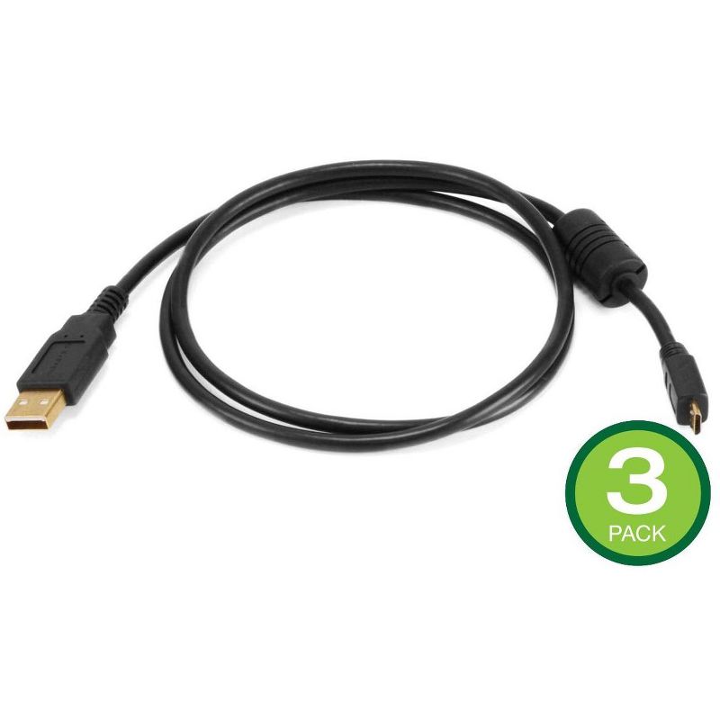 Monoprice USB Type-A to Micro Type-B 2.0 Cable - 3 Feet - Black (3-Pack) 5-Pin 28/24AWG, Gold Plated Connectors, 1 of 4