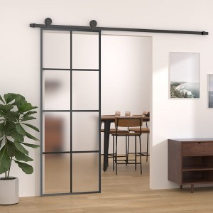 VidaXL Sliding Door Aluminum and ESG Glass 29.9"x80.7" Black - 1 of 4