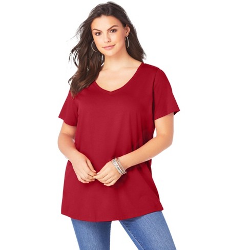 Roaman's Women's Plus Size V-neck Ultimate Tee - 5x, Red : Target