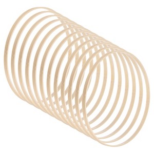 Unique Bargains DIY Wedding Decor Macrame Crafting Bamboo Wooden Floral Hoop Wreath Rings Beige 12 Pcs - 1 of 4
