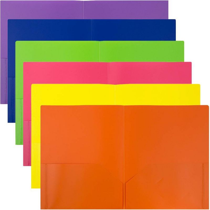 JAM 6pk POP 2 Pocket School Presentation Plastic Folders Primary Colors, 5 of 6