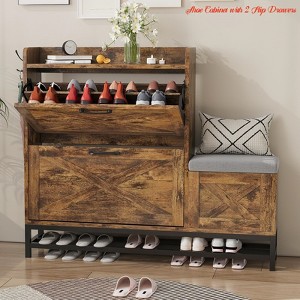 Entryway Shoe Cabinet w/ 2 Flip Drawers & Padded Seat Cushion, Narrow Shoe Organizer Rack - 1 of 4
