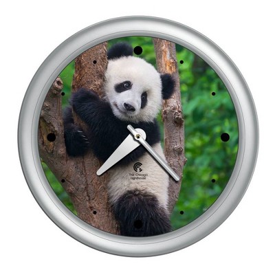 14" x 1.8" Panda Quartz Movement Decorative Wall Clock Silver Frame - By Chicago Lighthouse