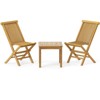 Tangkula 3 Piece Teak Wood Bistro Set w/ 2 Folding Chairs & Square Side Table Natural - 2 of 3