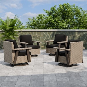 EAGLE PEAK Classic 4-Piece Patio Chair Set, 360° Swivel Rocking Chairs with Thick Cushions, All-Weather Wicker Outdoor Lounge Gliders - 1 of 4