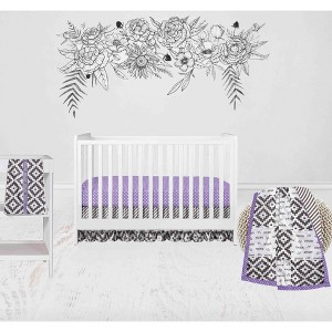 Bacati - Love  Gray Lilac 4 pc Crib Bedding Set with Diaper Caddy - 1 of 4