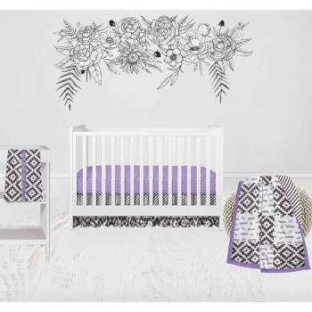 Bacati - Love  Gray Lilac 4 pc Crib Bedding Set with Diaper Caddy